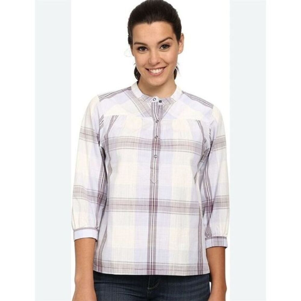 Patagonia Women's Plaid Button-Up Top Size 8‎ Casual 3/4 Sleeve